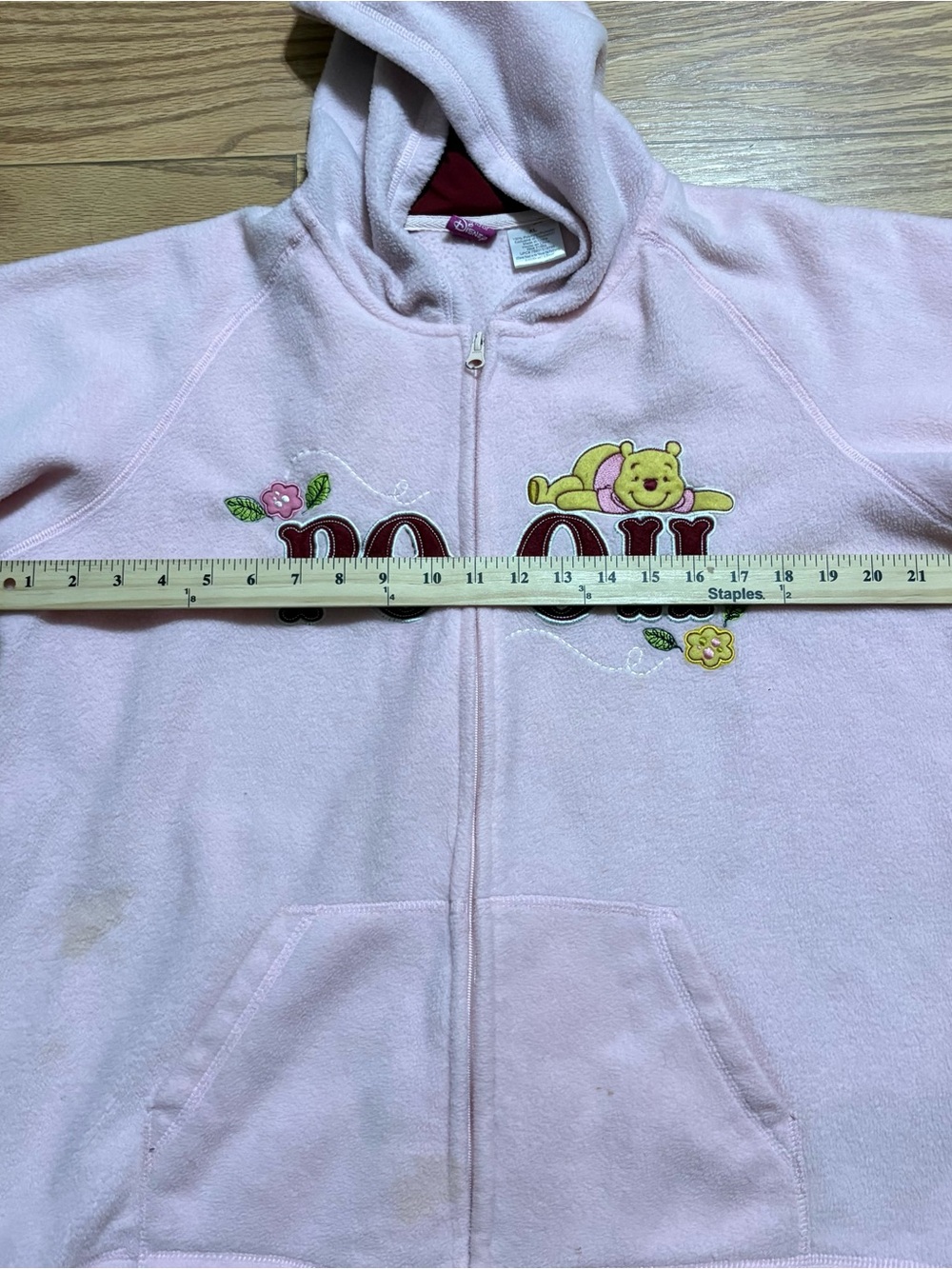 Vintage Y2K 2000s Disney Winnie the Pooh Fleece Full Zip Hoodie Pink XL - Picture 5 of 8